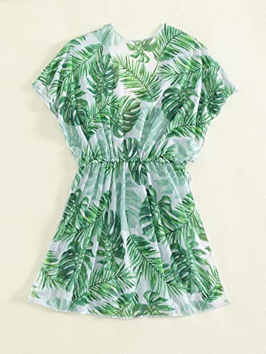 Milumia Girl's Chiffon Cover Ups For Swimwear Drawstring Kimono Swimsuit Coverups White And Green 11-12 Years #TOP1