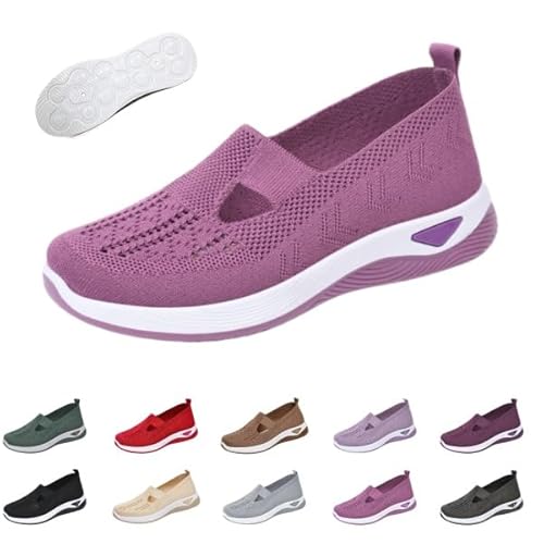 Orthopedic Walking Shoes for Women Woven Breathable Orthopedic All-Day Comfort Sneakers Lightweight Anti-Slip Sports Shoes (Purp