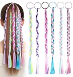 6Pcs Rainbow Ponytail Extension, Colored Hair Accessories for Girls, Elastic Tie-On Synthetic Ponytail Accessories for Girls, Daily Wear & Parties (Rainbow Colors)