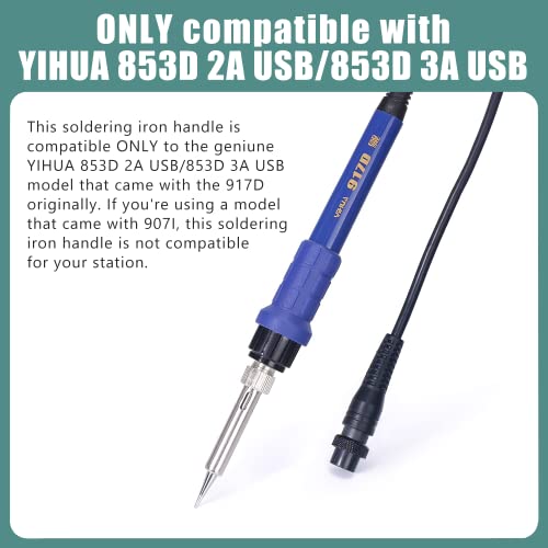 Image of YIHUA 917D Blue Grip Replacement Soldering Iron Handpiece /Handle for Yihua 853D 2A USB, 853D 3A USB