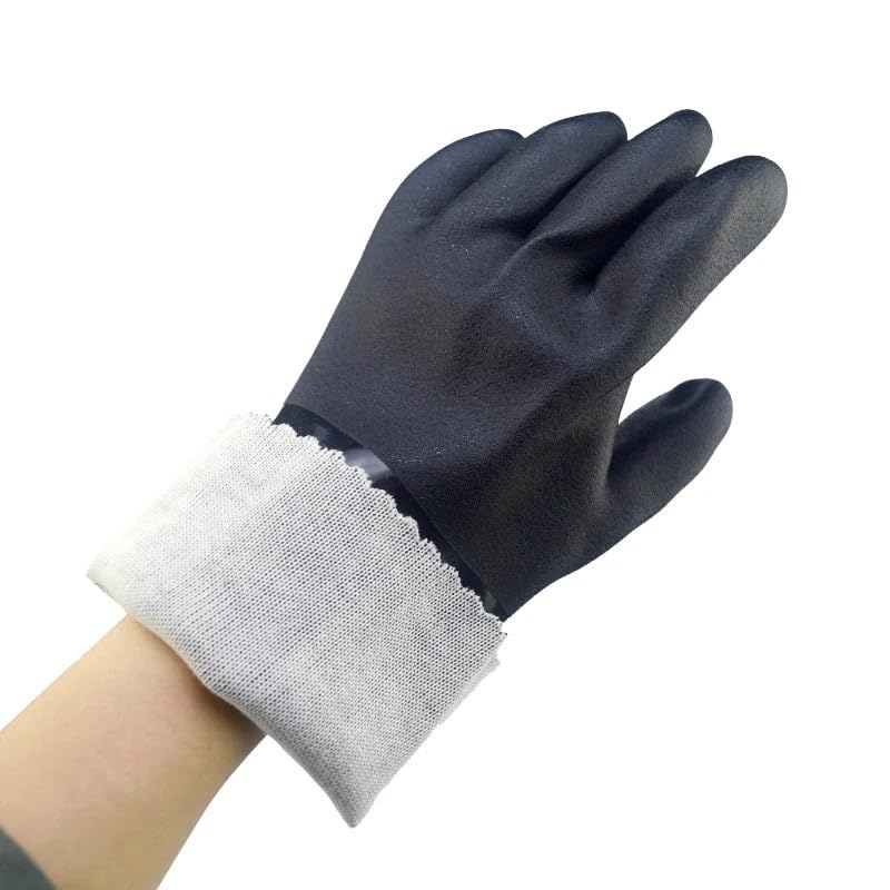 Guantes de trabajo de seguridad resistentes a químicos, antideslizantes, resistentes al agua y al aceite de palma, color negro, 28cm-30cm, 5 pares