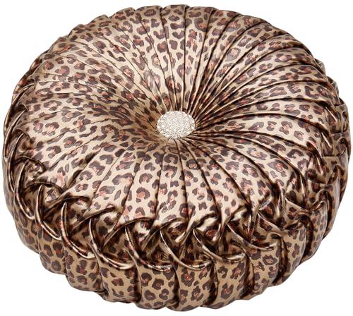 Image of EUCIOR Leopard Gold Throw Pillows,Circular Pillow,Pumpkin Pleated Handmade Throw Pillows,Smooth Metallic Leather Decorative Pillows for Home Decor Bedroom Living Room Couch Bed Sofa