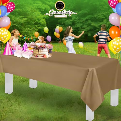 Image of Plastic Table Cloth Disposable 12 Pack 54 inch x 108 inch Rectangle | Gold Plastic table covers, durable disposable tablecloths, fade and tear-resistent table cover for party, event