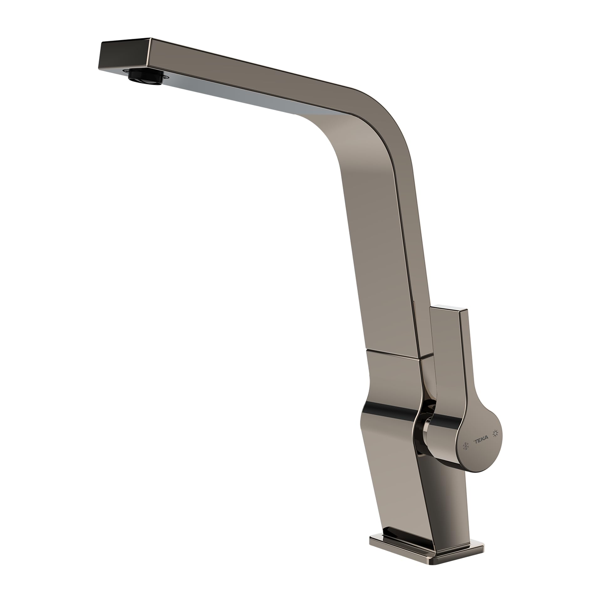 TEKA Grifo Cocina Monomando, Caño Alto Giratorio, Aireador Anticalcáreo, Superficie PVD, Latiguillos Flexibles 3/8” y 1/2”, Metallic Edition ICC 915 Titanium