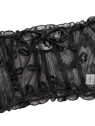 Image of Lilosy Sexy Stretch Ruffle Tie Sheer Mesh Lingerie Set Outfits
