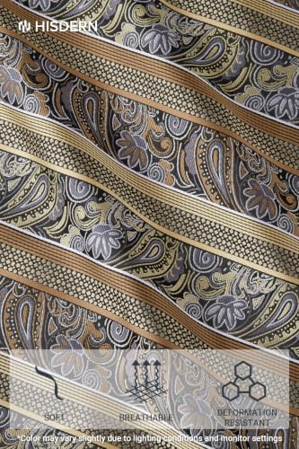 Image of HISDERN Ties for Men Paisley Tie and Pocket Square Cufflinks Set Formal Classic Floral Necktie Handkerchief Wedding Party