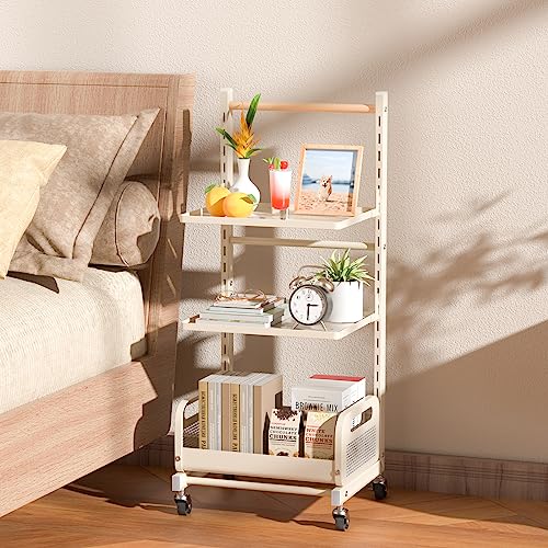 Aratan 3 Tier Rolling Cart, Small Utility Cart on Wheels, White Detachable Kitchen Cart Storage Organizer Cart with Wooden Handle for Home, Office and Classroom