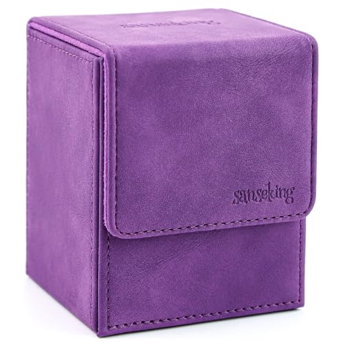 Sanseking Magic Card Deck Box for MTG Single Deck Card Box fits 100+ TCG Sleeved Cards Soft Leather Card Box Top loading Card Boxes Magic Gift for MTG TCG CCG (Vertical,Purple)