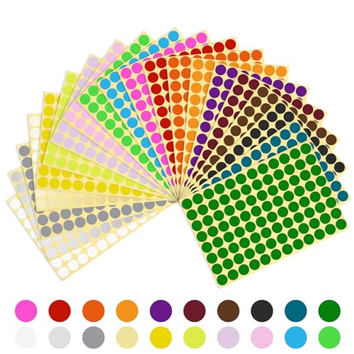 Elalove Gommettes Rondes Autocollantes 16mm - 20 Couleurs Vives En papier adhésif haute qualité -...