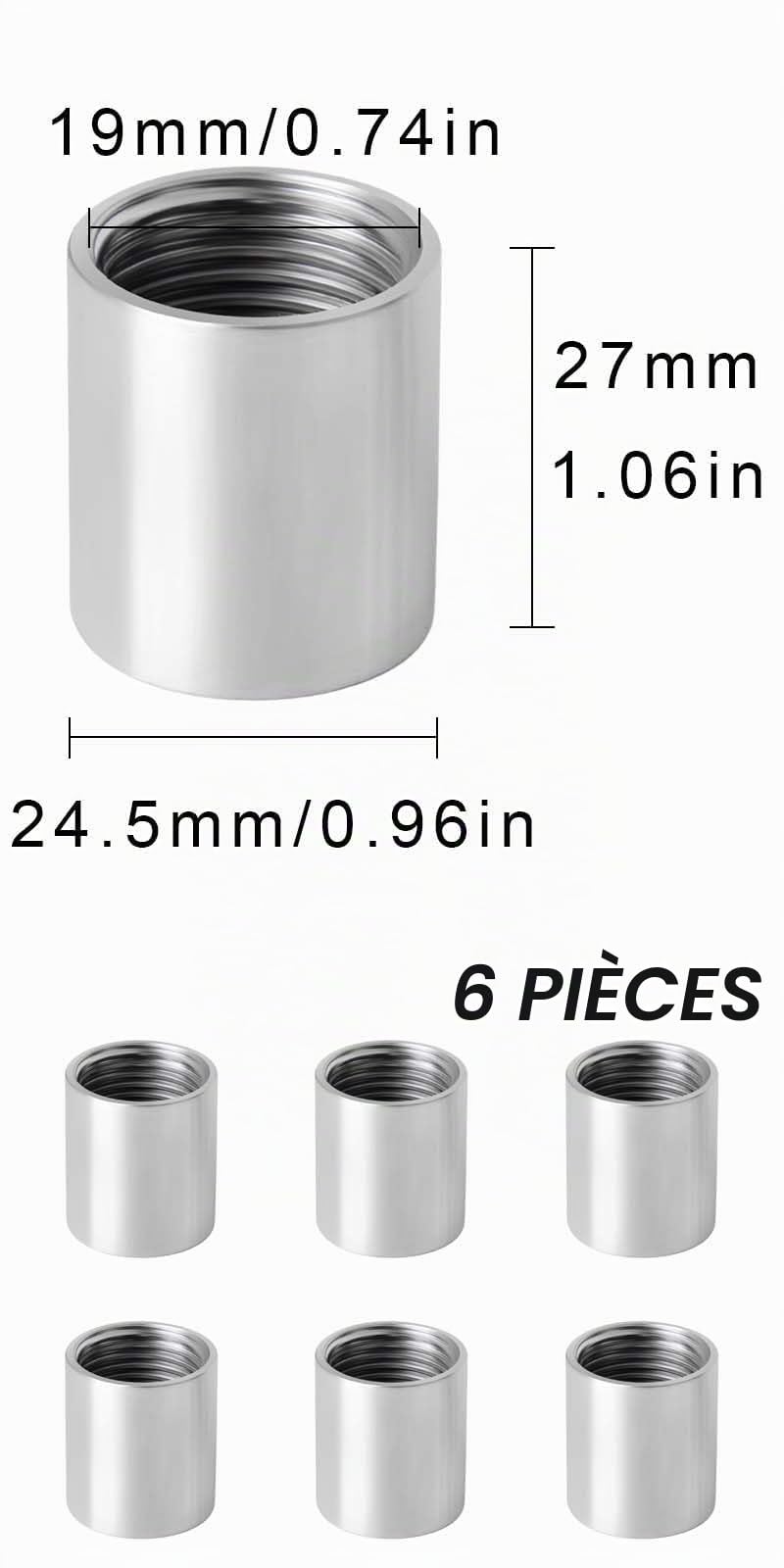 6 pièces Manchon en acier inoxydable,Raccord droit en acierinoxydable,Raccords droits enacierinoxydable,Raccord fileté droit,Raccords femelles,DN15,convient pour tuyaux,drains,réservoirs d'eau