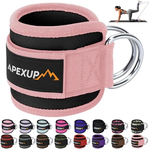APEXUP Ankle Strap for Cable Machine, Ankle Resistance Bands, Cable Kick Back Ankle Straps for Gym, Glute Workouts, Leg Extensions, Adjustable Straps with Neoprene Padding Black+Pink Single