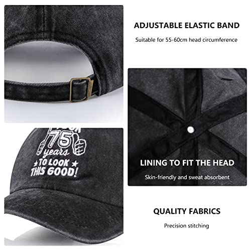 75th Birthday Gifts for Men Women, Vintage 75th Happy Birthday Gift Ideas Baseball Caps Adjustable, Funny 75th Washed Cotton Hats for Him