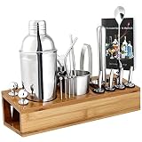 Cocktail Shaker Set, 20 Piece Stainless Steel Bartender Kit 25 oz Shaker Tins with Bamboo Stand, Rec