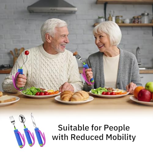 3 Pcs Adaptive Utensils for Disability, 360°Gadgets Swivel Fork Spoon with Adjustable Silicone Strap for Weak Hand Grip & Handicapped & Parkinsons Travel Eating Utensils for Disabled, Elderly - Image 7