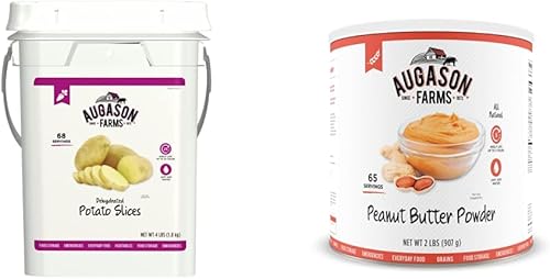 Augason Farms Trituras de patatas deshidratadas y mantequilla de maní en polvo, 2 libras, lata número 10