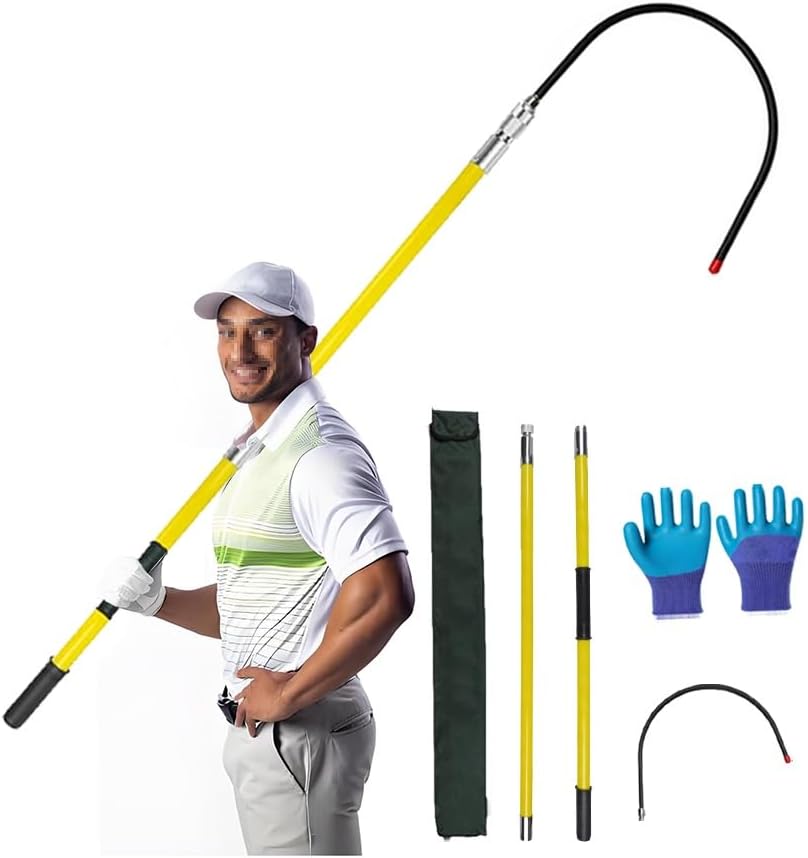 3 5 6 10 Foot Electric Shock Emergency Rescue Tool with 18" Opening Hook, Portable 10-220KV High Voltage Anti-electrocution Rescue Hook, Electrical Safety Stick Kit(Yellow,2m/6.6ft-110kv)