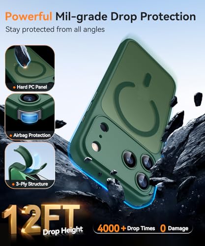 Image of CANSHN Magnetic Compatible with iPhone 17 Pro Case, Upgraded [Full Camera Protection] [Compatible with Magsafe] [Translucent Matte] Shockproof Protective Phone Cover 6.3 Inch - Deep Green