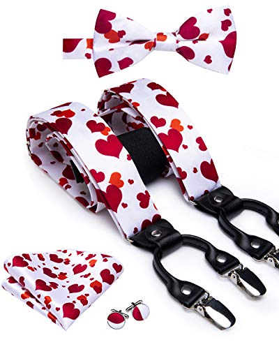 Image of Dubulle Suspender and Bow Tie for Men Paisley Solid Mens Suit Braces Pretied Bowtie and Handkerchief Cufflinks Formal Wedding