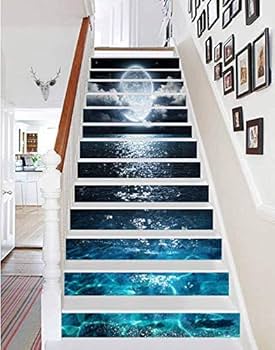 FLFK 13pcs 3D Sunshine Under Sea Dolphins Stair Stickers Peel And Stick - Self-Adhesive Staircase Riser Sticker Decals For Stair Steps Home Office Decor 39.37"x7.09