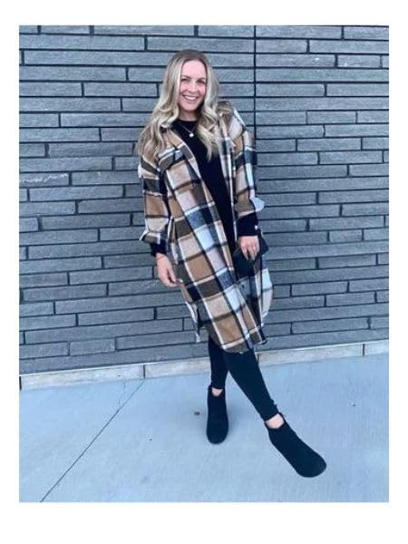 PUWEI Women's Casual Lapel Button Down Long Plaid Shirt Coat Tartan Shacket Jacket4