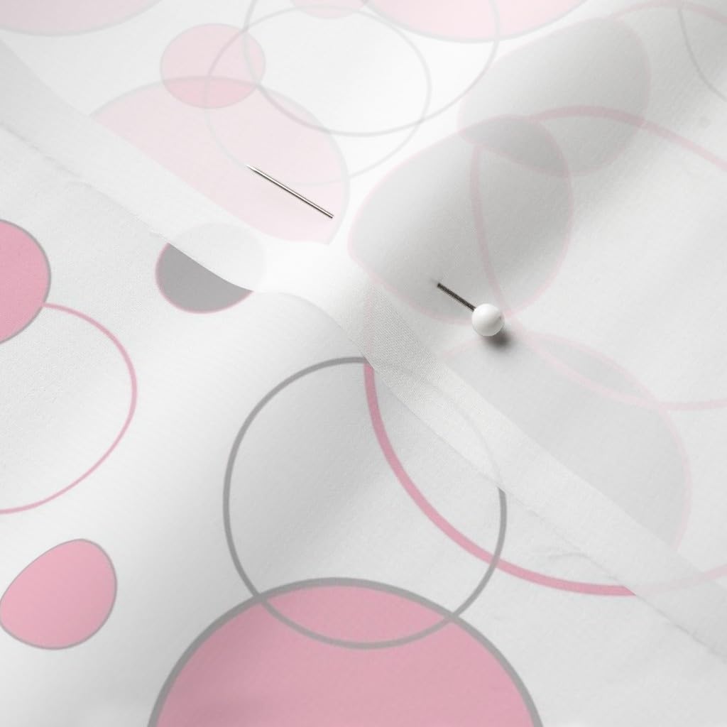 Spoonflower Fabric - Pink Grey Gray Polka Dot Circle Geometric Girl Nursery Round Geo Printed on Chiffon Fabric by The Yard - Sewing Fashion Apparel Dresses Home Decor
