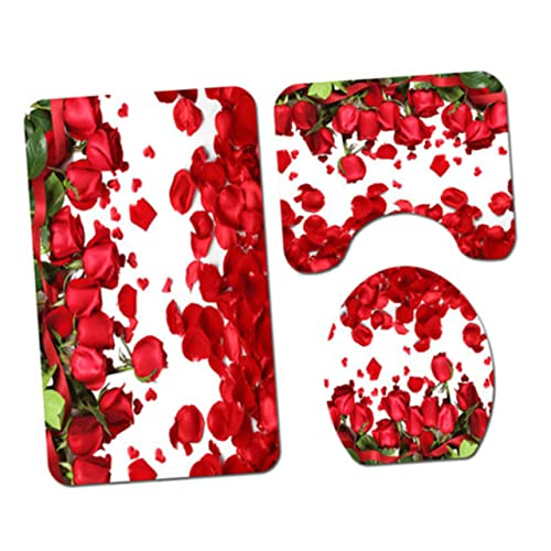 HANABASS 4-Teiliges Badematten-Set Teppich Badezimmermatte Duschvorhang Toilettenmatte Toilettenbodenmatten-Set…