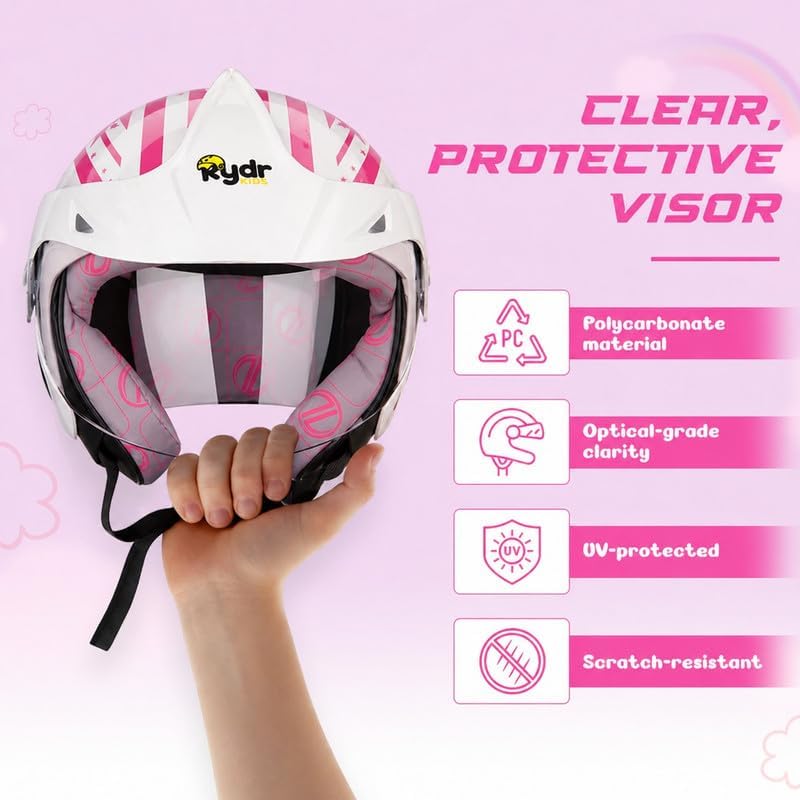 Image of Rydrkids Star S Peak - Kids Motorcycle Helmet with Visor & Peak - Size S 3 to 7 Years, Lightweight & Adjustable Safety Helmet for Boys and Girls