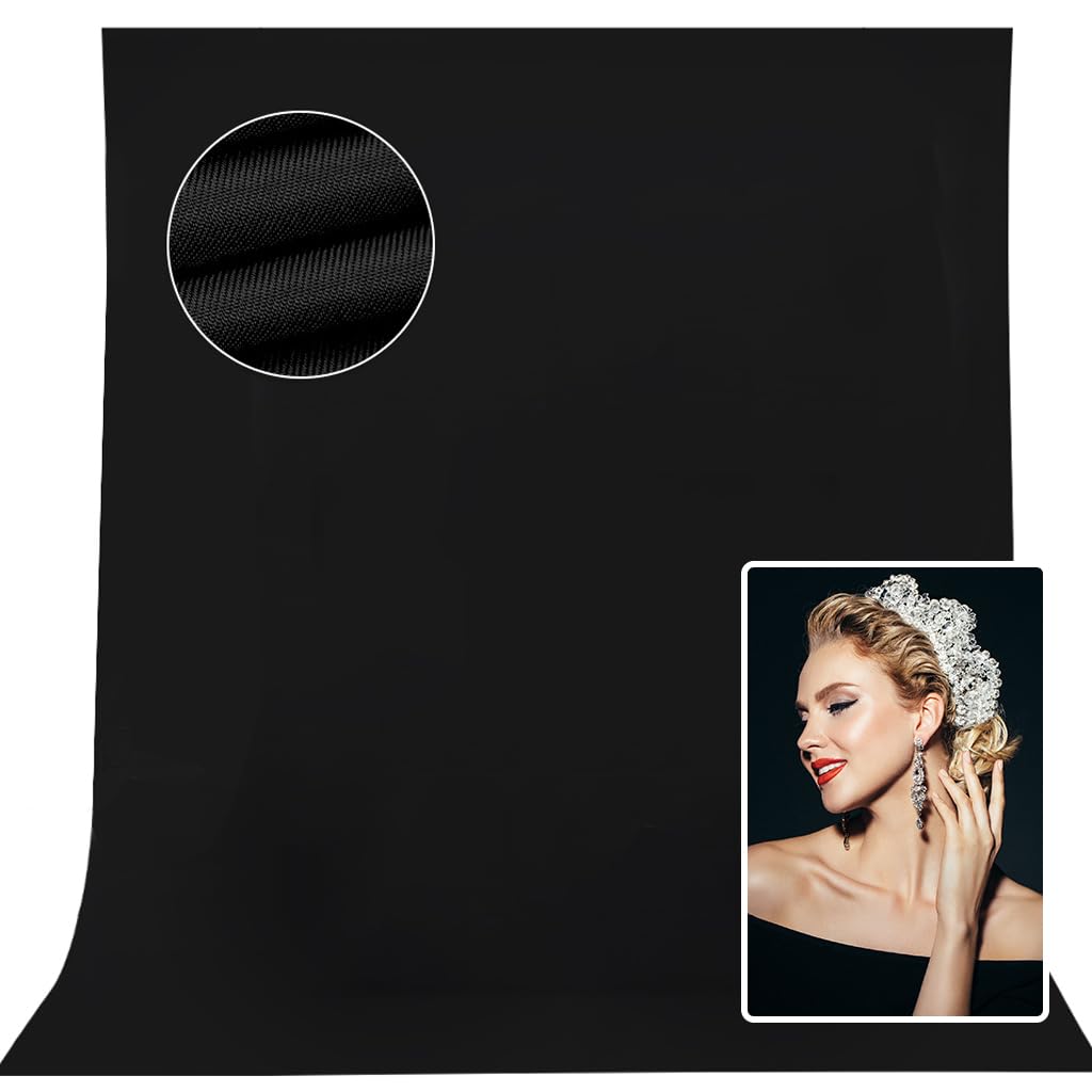 CPLIRIS 10x8ft Black Backdrop Background for Photography, High Density Polyester Fabric Photo Backdrop Curtain for Portrait Photoshoot, Party and
