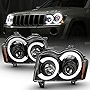 ACANII - For 2005-2007 Jeep Grand Cherokee Black LED Tube Projector Headlights Headlamps Assembly Driver & Passenger