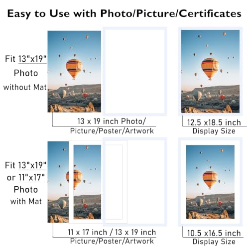 Image of JCJMY 13x19 Picture Frame with 11x17 Mat, White 13 x 19 Poster Frame with Shatter Resistant Plexiglass, Display 11 x 17 with Mat or 13 by 19 Without Mat, Sturdy Wall Hanging Frame, 1 Pack