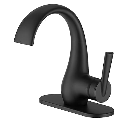 Hoimpro Modern Single Handle Black Bathroom Faucet Bar Sink Fauet Bathroom Sink Faucet Single Hole or Single Handle Gooseneck Kitchen Faucet with cUPC Water Lines , Matte Black / Brass