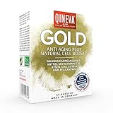 Vitamin D + E 60 Kapseln Gold Anti Aging Qineva - Nahrungsergänzungsmittel mit Eisen, Q10, Lutein & Zeaxanthin – 2 Kapseln täglich