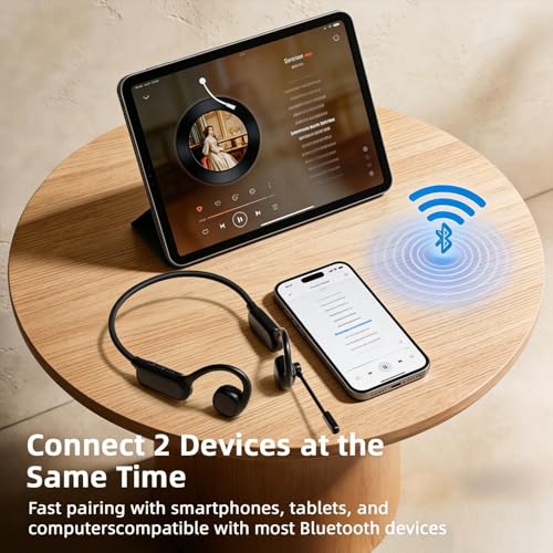 Image of AYI Air Conduction Open Ear Headphones with 270 Rotating External Microphone Bluetooth Headset Smart ENC Call Noise Canceling Dual Device Pairing Ergonomic Fit for Office Driving Sports-Black