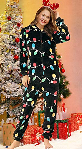 Spadehill Christmas Women'S Funny Long Sleeves Onesie Novelty One Piece Adult Fleece Pajamas Christmas Lights M thumb #1