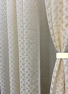 Galaxy Home Decor Sheer Transparent Net Curtains for Door 7 Feet, Pack of 2, Cream (Cream (Cross), Door 7 Feet (2Pc))