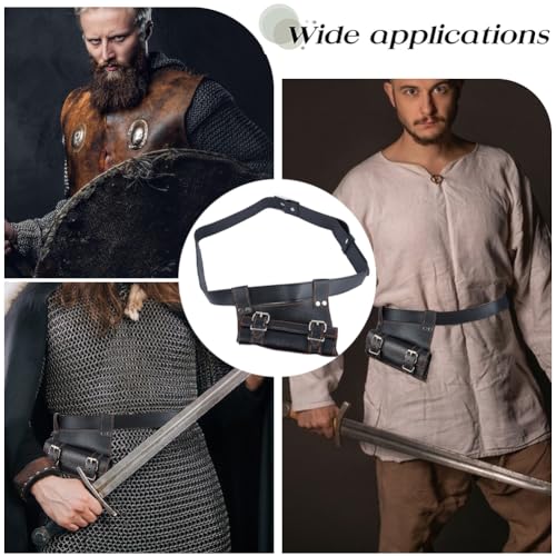 Image of GORGECRAFT Medieval Leather Sword Dagger Frog Adjustable Sword Belt Holder Holster Renaissance Two-Buckle PU Leather Carry Case Scabbard Knight LARP Accessory for Halloween Men Women Warrior Pirate
