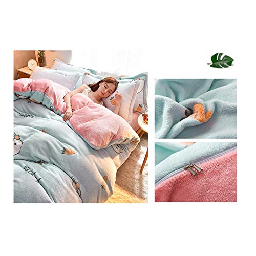 Jiaquhome 4-Piece Duvet Cover And Pillowcase Set Bedding Velvet Thick Warm Children Creative Cartoon Animal Rabbit Carrot,Blue,Queen #TOP2
