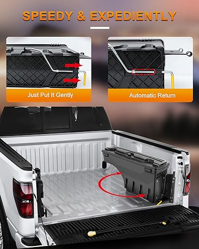 ROADFAR Left Driver Side Truck Bed Storage Box Replacement For Chevrolet Silverado 2008-2019,For GMC Sierra 2008-2019 Key Lockable Lid Waterproof Truck Bed Toolboxes Black