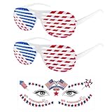 BIFHIG 2 Paires De Lunettes, 1 Autocollant De Maquillage Pour Le Visage, Lunettes De Drapeau Américain, Autocollants De Tatouage À Thème Patriotique, Décorations De Fête Du Jour De L'Indépendance.