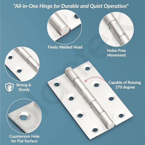 Image of Plantex Stainless Steel Door Kit for Bathroom /Door Hardware /Accessories /3 Hinges /10 inch Al-Drop /8 inch Latch /8 inch 2 Handles - Pack of 1 (APS-1320, Chrome)