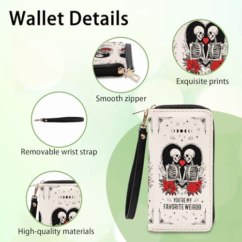 Gothic Romance Skull Wallets for Women - Slim PU Leather Womens Wallet with Cash Zipper Coin Purse, Small Credit Card Holder Travel Wallet, Wristlet Wallets for Female Ladies Purse (Dark Humor Gift)4