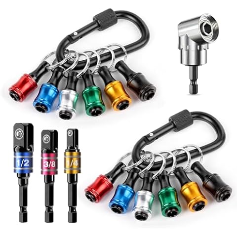 Katerk 12pcs 1/4 inch Hex Drill Bit Holder and 3 Sizes Drill Socket Adapter and a 105 Right Angle Drill Attachment for Home Improvement Cover