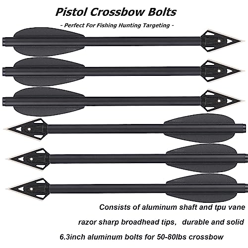 HUNTSPM Mini Crossbow Bolts Aluminium Crossbow Arrows 6.3\" Sharp Broadhead Tips Hunting Arrows for 50-80lbs Mini Crossbow Archery Pistol-Hunting Shooting Target Practice (12PCS Black) - Thumbnail 4