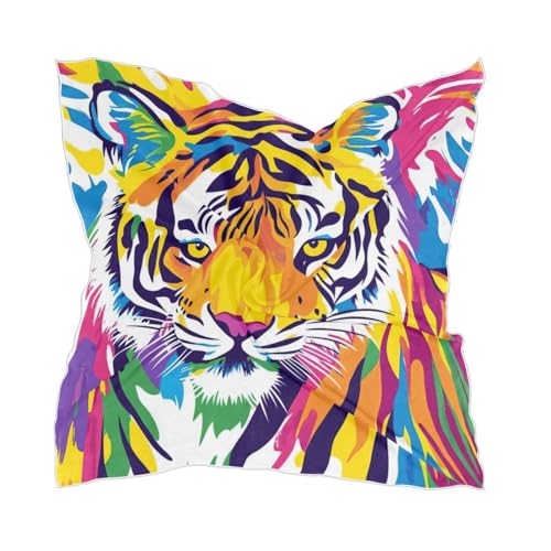 MUCEXQ Colorful Tiger Women's Fashion Silk Scarf,Square Satin Bandana Novelty Neck Scarf Headscarf