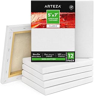 Arteza 13 x 18 cm (5"x7") Stretched White Blank Canvas, Bulk (Pack of 12), Primed 100% Cotton, for Painting, Acrylic Pouring, Oil Paint & Wet Art Media, Art Supplies for Artists & Beginners