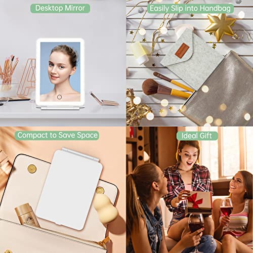 Funtouch Rechargeable Travel Makeup Vanity Mirror With 72 Led Lights, Portable Lighted Makeup Beauty Mirror, 3 Lighting Modes, Dimmable Touch Screen, Tabletop Folding Cosmetic Mirror With Storage Bag #TOP6