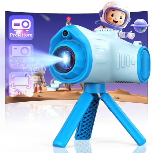 Macchina Fotografica per Bambini con Funzione di Proiezione, 1080P Fotocamera Digitale con Treppiede, Scheda SD 32G, Batteria da 2500 mAh, Regalo per Bambini e Bambine 3-12 Anni