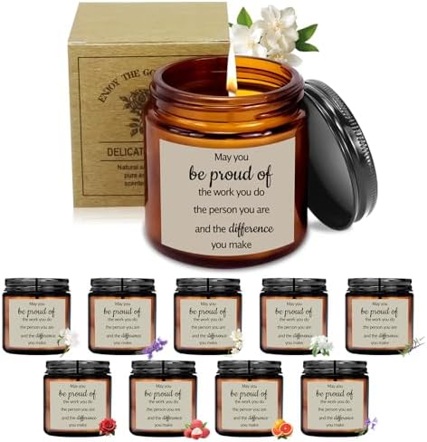 10 Pack Jars Scented Soy Candles, 3.5 oz Thank You Gift Candles, Employee Appreciation Gifts for Women, May You Be Proud of The Difference Candles for Team Coworker Teachers (Amber)