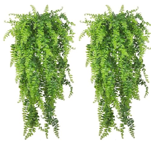PINVNBY Reptile Plants Hanging Fake Vines Boston Climbing Terrarium Plant with Suction Cup for Bearded Dragons Lizards Crested Gecko Snake Hermit Crab and Tank Habitat Decorations (2 Pack)