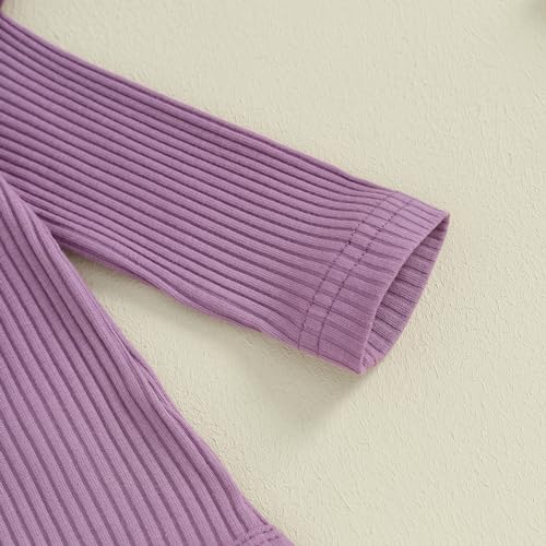 fhutpw Newborn Baby Girl Clothes Rib Frill Long Sleeve Romper Daisy Flared Pants Headband Set 3pcs Fall Winter Outfits4